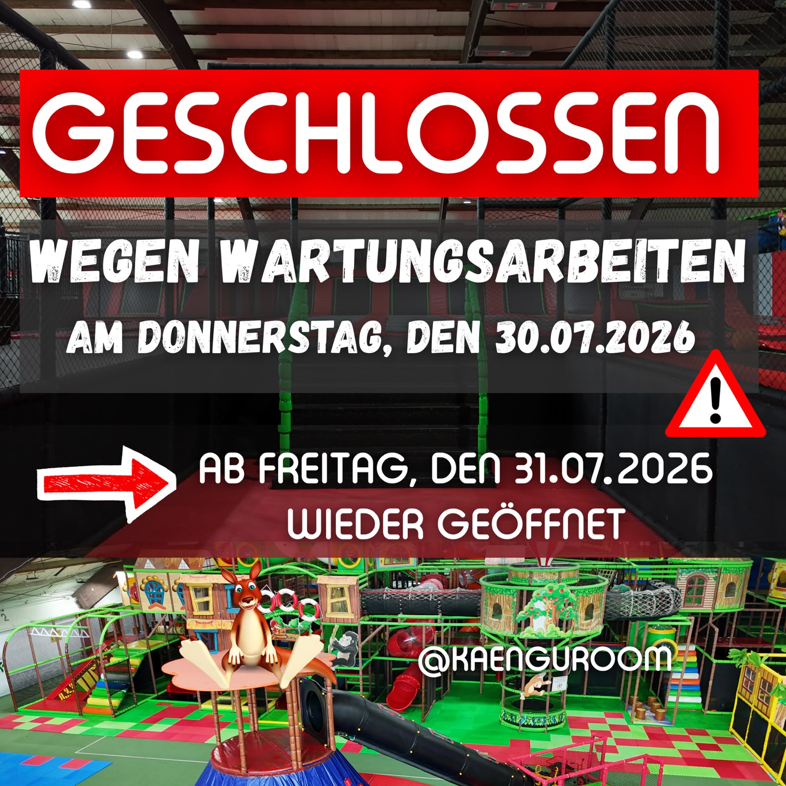 KÄNGUROOM am 30. Juli 2026 wegen Wartungsarbeiten geschlossen