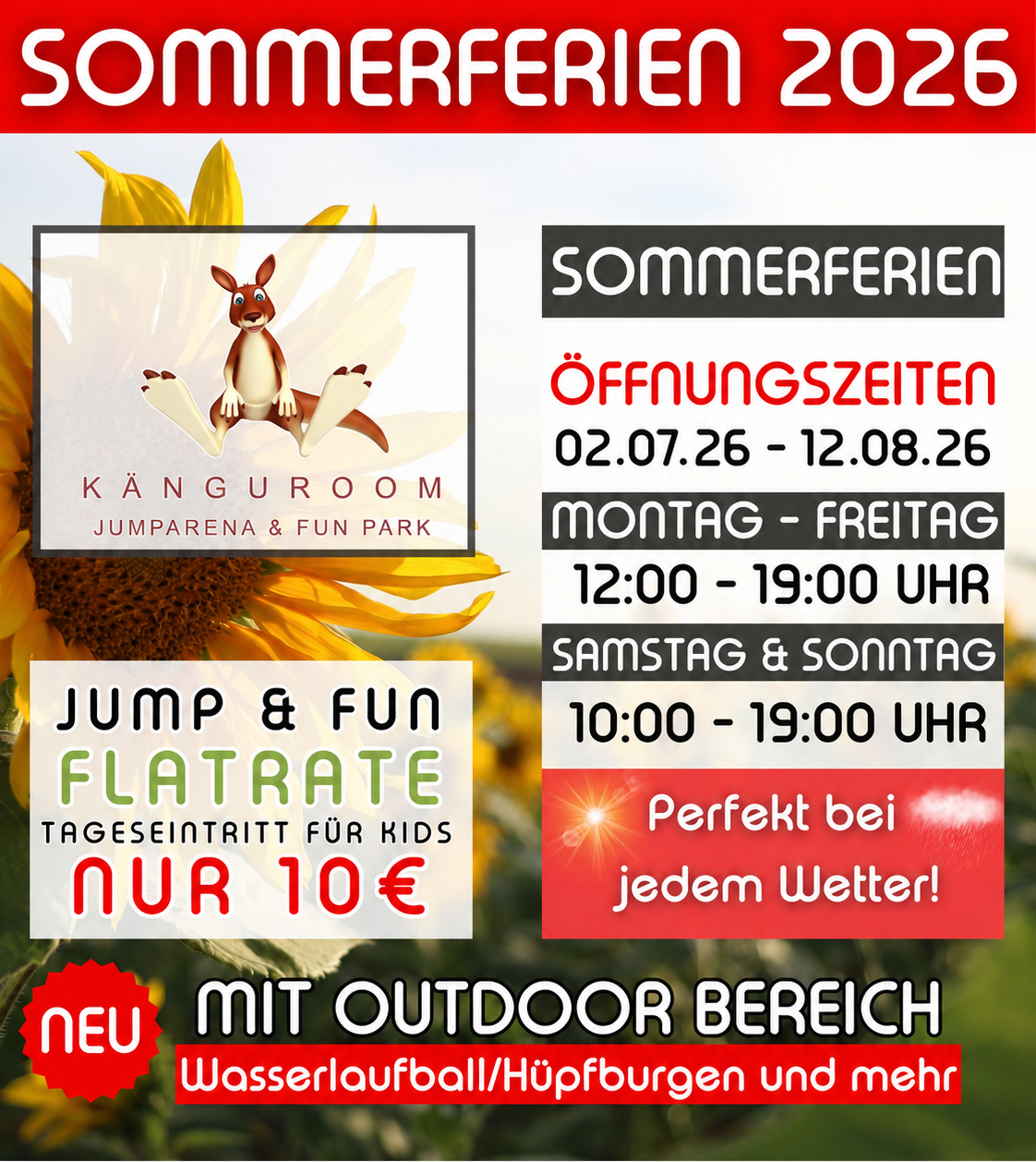 Sommerferien-Aktion 2026 im KÄNGUROOM vom 2. Juli bis 12. August 2026